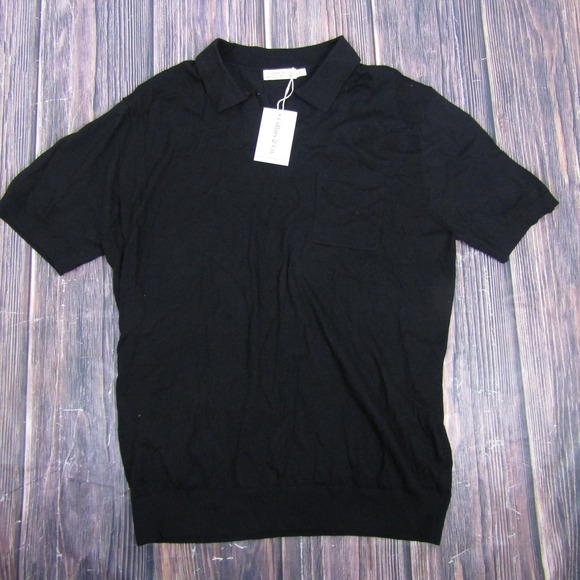 Collars & Co Sweater Mens XL Black Short Sleeve Merino Wool Knit Polo NWT